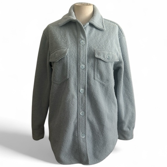 Joie FLEECED Flannel SHACKET Light Blue Button up Jacket sz XS - Picture 1 of 5